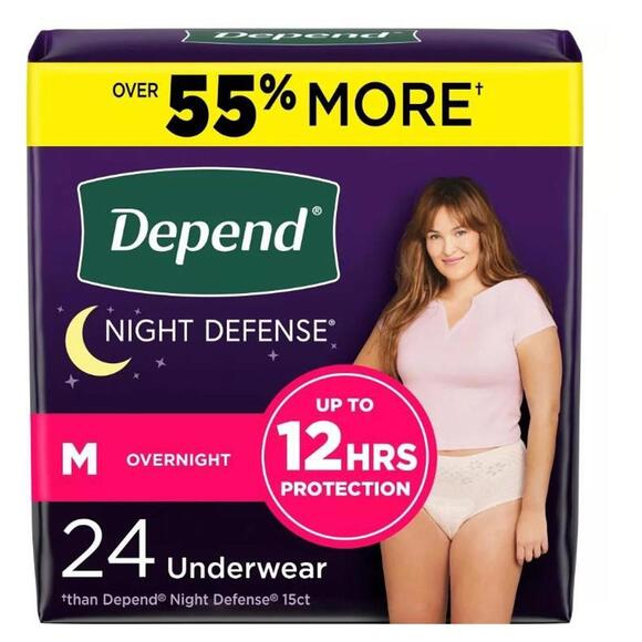 Depend Night Defense Overnight Incontinence Underwear, Medium, 24 Count - Picture 1 of 1